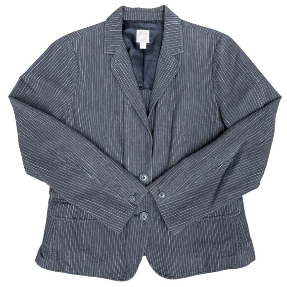 Women's J. JILL Pinstripe Linen Blend Jacket Blazer- Size M - Picture 1 of 11